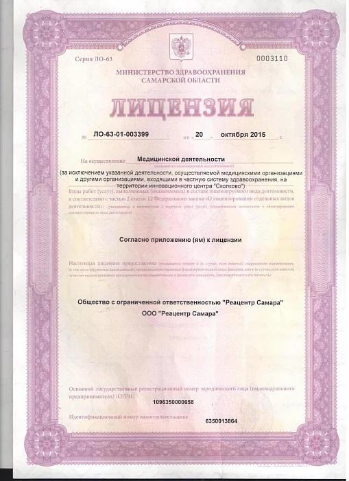 Лицензия (Лицевая сторона)